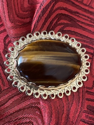 Brooch with Tiger Eye imitation new, brown and gold