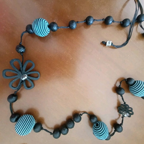 Handmade necklace like new, black and turquoise