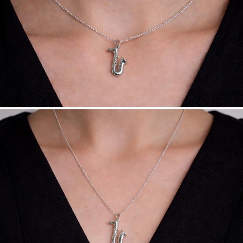 3d silver saxophone pendant new, minimal charm