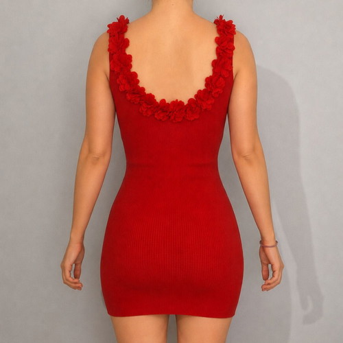 Red short ribbed dress