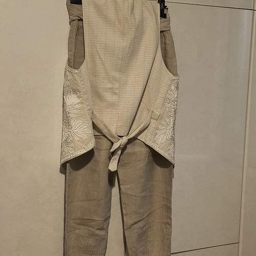 Linen set vest and salvari pants, beige, women's M/L