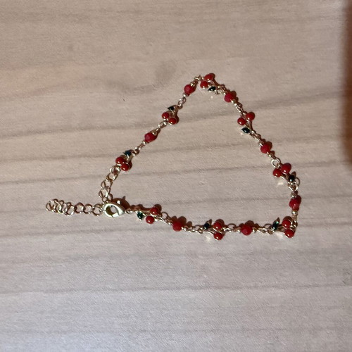 Stainless Steel Ankle Bracelet with Cherry Design new, red and gold