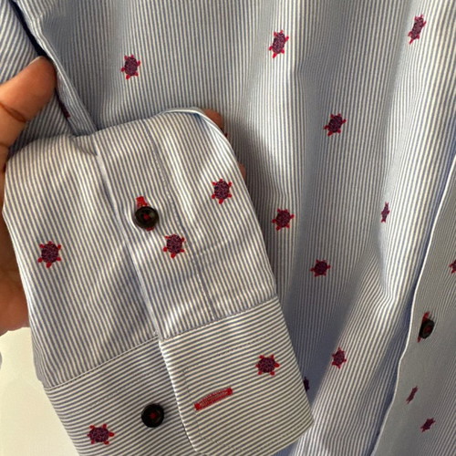 Men's shirt new striped with red turtles slim fit size L