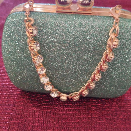 Mint rhinestone clutch bag new with heart clasp and chains