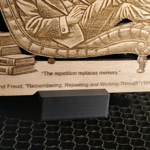 Engraved wooden Sigmund Freud stand new