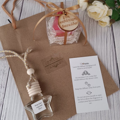 Handmade Gift Set for Teacher with Wax Rose and Car Air Freshener