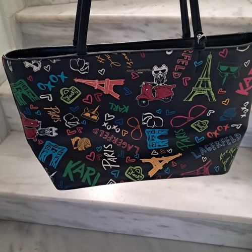 Karl Lagerfeld Paris Graffiti shoulder bag used, black multicolor