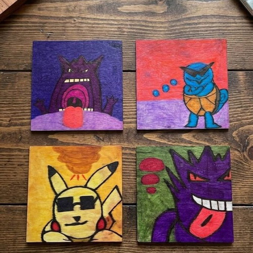 Handmade wooden Pokémon coasters set of 4