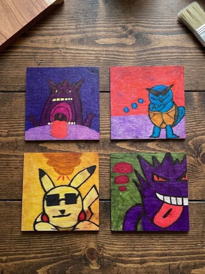 Handmade wooden Pokémon coasters set of 4