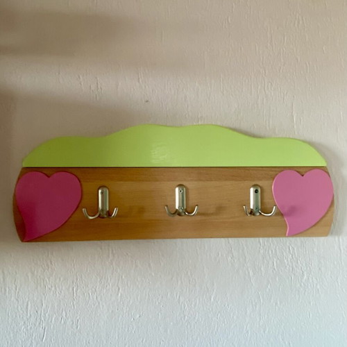 Children's bedroom furniture set, natural wood with green and pink details