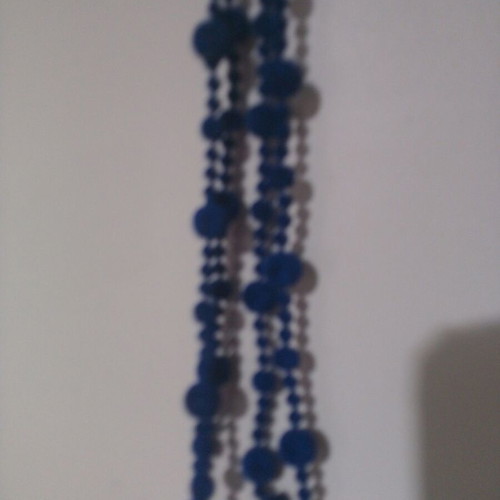 Long necklace with velvet beads new, electric blue