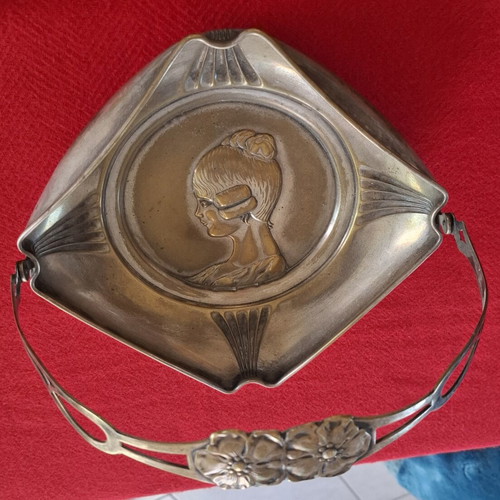 Art Nouveau silver plated candy dish used, early 20th century