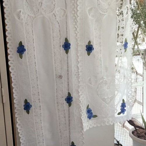 Vintage set of 2 handmade organza table runners with embroidery