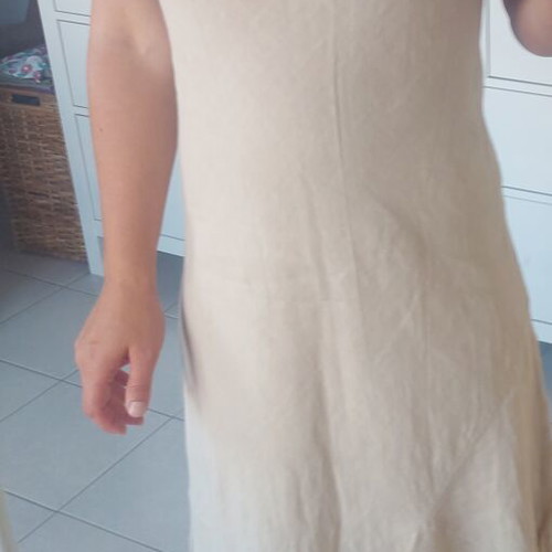 Linen dress long with asymmetric hem like new, beige, size S
