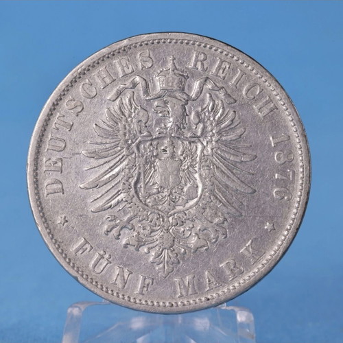 5 Mark 1876 silver coin used, Karl von Württemberg