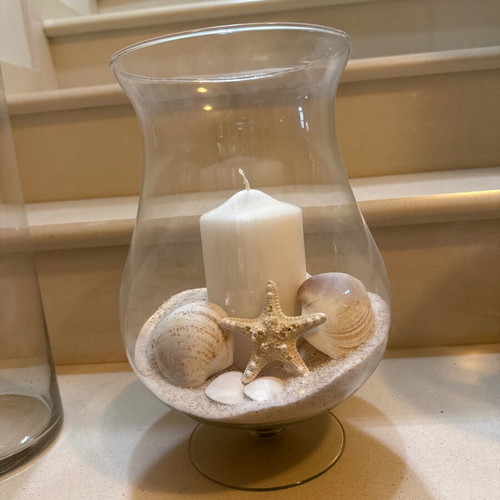 Vase composition with candle and shells 31 cm new