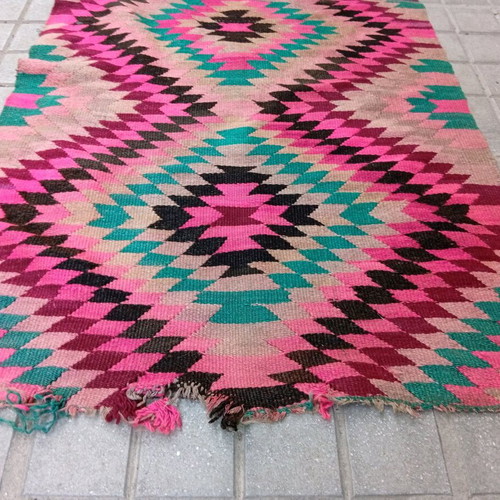Kilim runner rug used, ethnic style