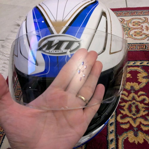 MT motorcycle helmet used with scratches and minor dents