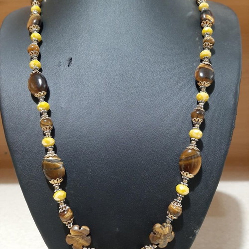 Necklace with tiger eye and Austrian crystals in 925 silver new