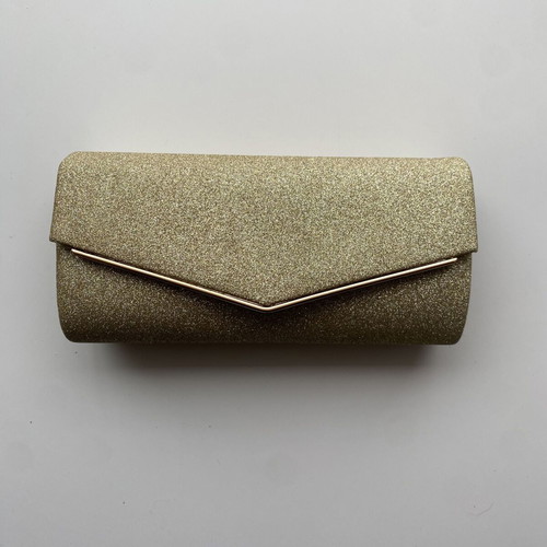 Women's evening clutch bag gold with glitter and chain like new