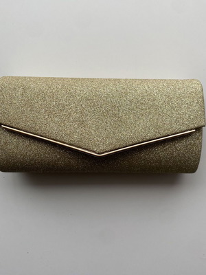 Women's evening clutch bag gold with glitter and chain like new