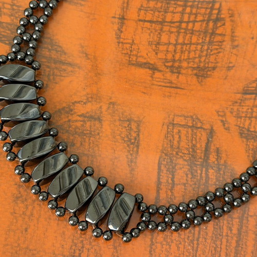 Hematite choker vintage handmade necklace 47 cm