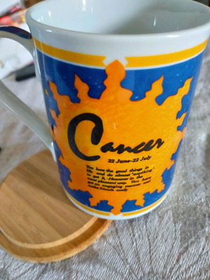 Vintage porcelain mug zodiac Cancer used
