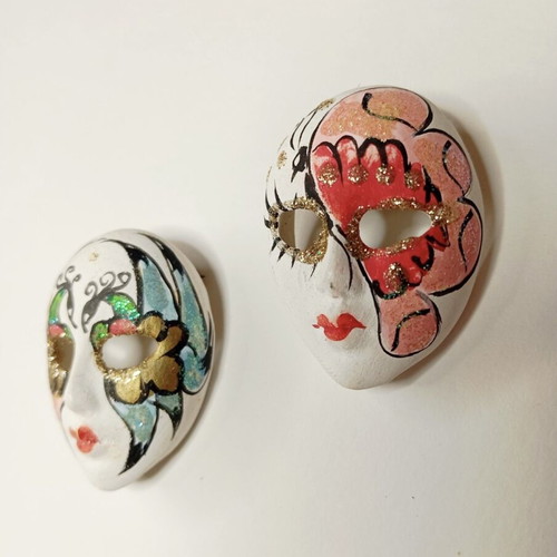 Vintage Venetian Miniature Masks Set of 2, authentic 90s souvenirs
