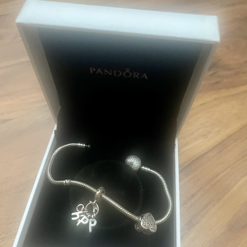 Pandora bracelet with two charms, silver
