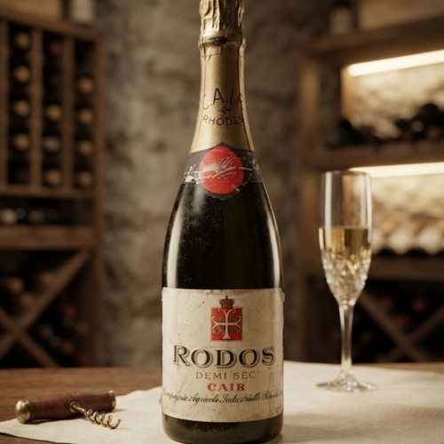 Vintage C.A.I.R. Rhodes Demi Sec sparkling wine bottle, sealed