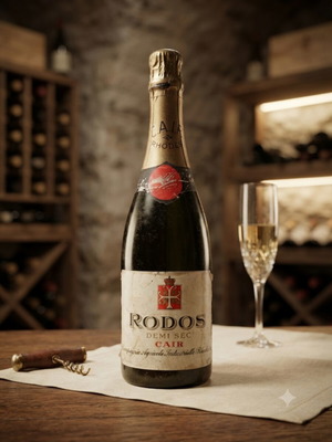 Vintage C.A.I.R. Rhodes Demi Sec sparkling wine bottle, sealed