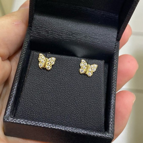 Gold butterfly earrings 14k with zircon new