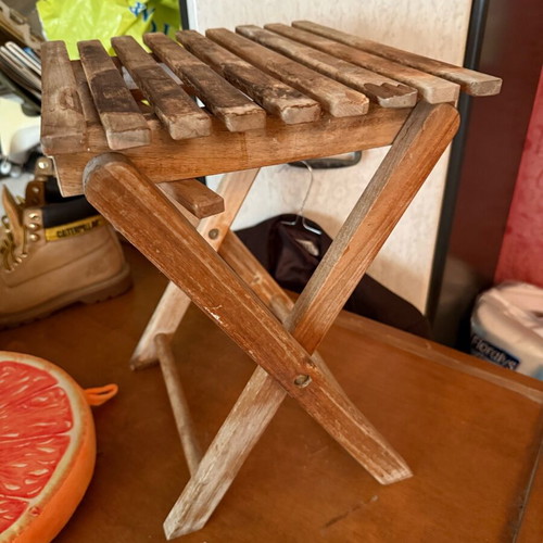 Foldable wooden stool used