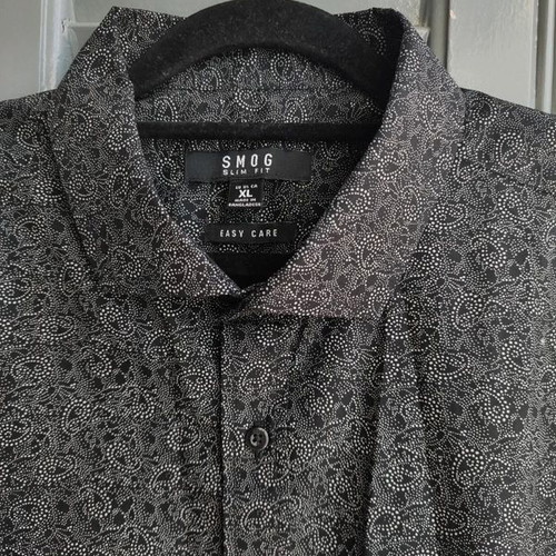 Shirt with Lahouria pattern like new, slim fit, black and gray, XL