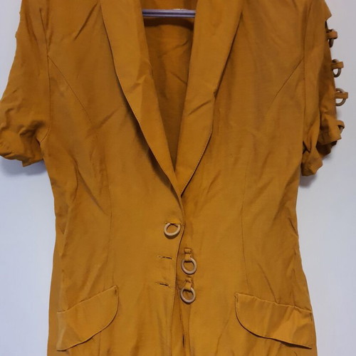 Mustard jacket like new with V front closure and sleeve rings