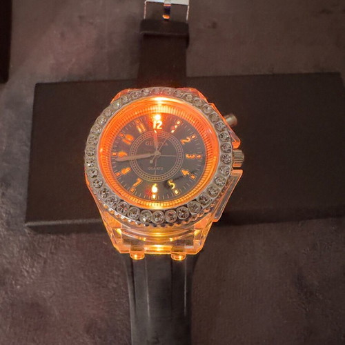 Geneva Quartz watch with LED lighting and rhinestones, new