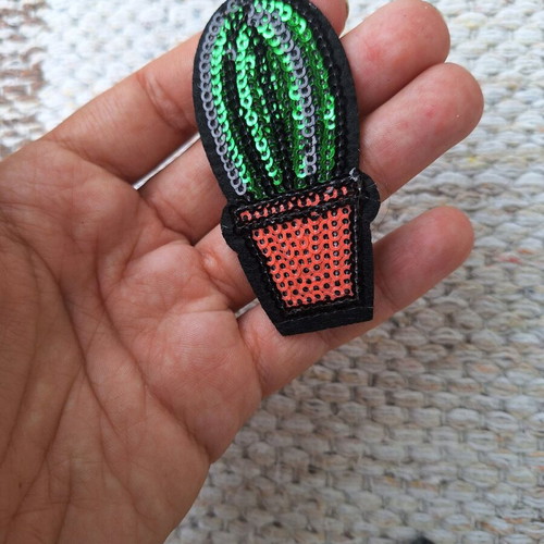 Cactus iron-on patch with sequins new