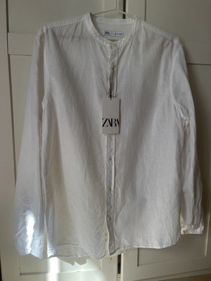 Zara men's shirt large white linen cotton new