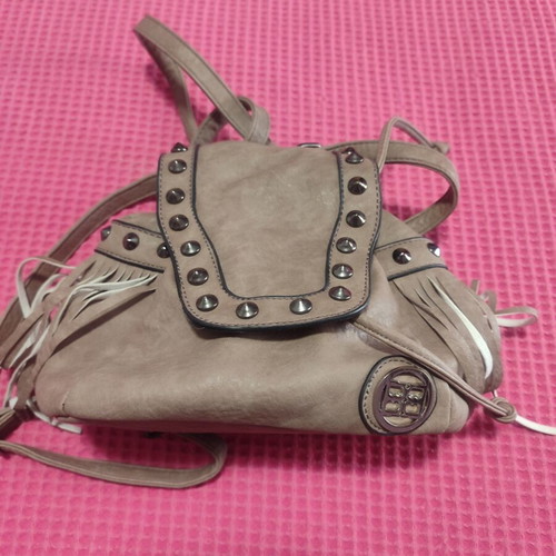 Boho rock backpack with studs and fringes, like new, earth brown