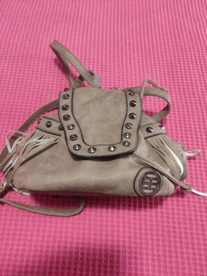 Boho rock backpack with studs and fringes, like new, earth brown
