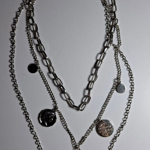 Triple Necklace Silver Layered Faux Bijoux Like New