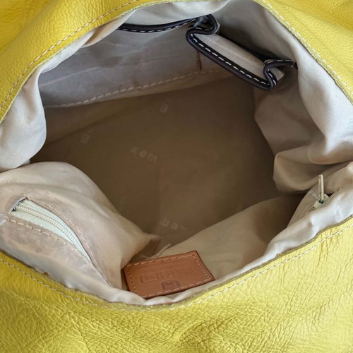 KEM suede and leather handbag used, purple and yellow