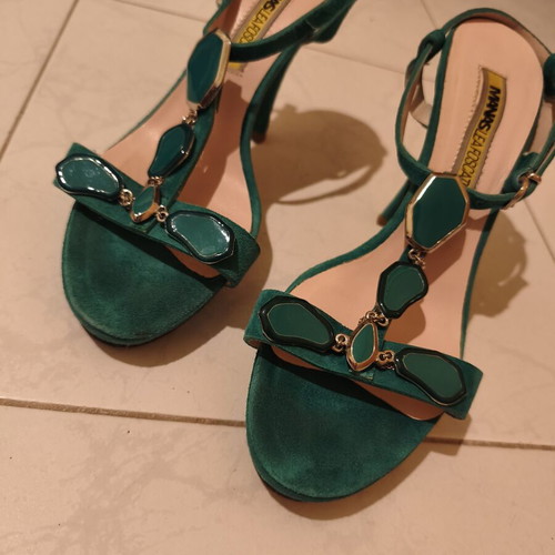 Manas Lea Foscati suede sandals like new, green, heel 10cm