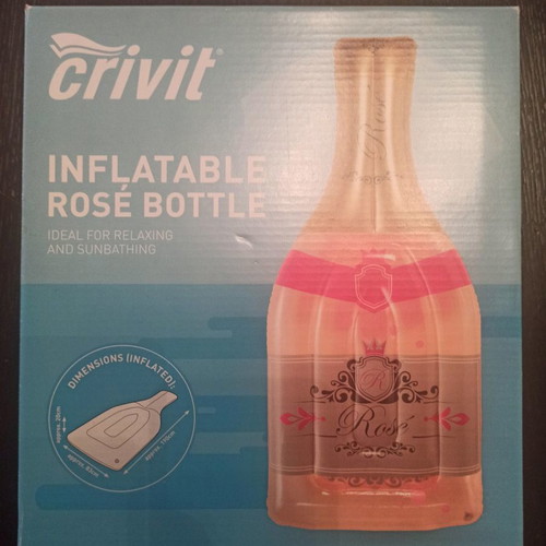Inflatable Rosé Bottle Beach Mattress new, sealed packaging