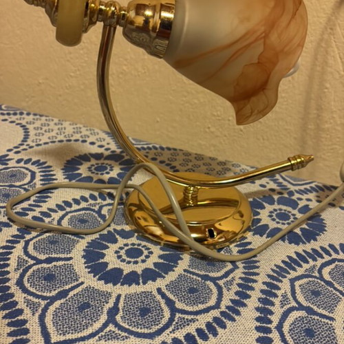 Vintage table lamp Art Nouveau used with hand-blown opaline glass shade