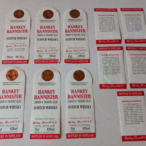 Hankey Bannister Scotch Whisky labels used, set