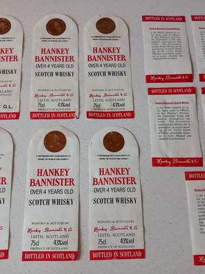 Hankey Bannister Scotch Whisky labels used, set