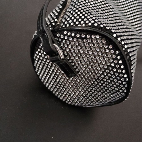 Women's black barrel-shaped handbag used with rhinestones