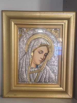 Copy of Byzantine icon Panagia in wooden gold frame with glass