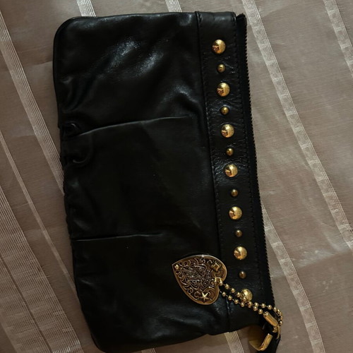 Gucci Hysteria clutch bag, black leather with gold heart
